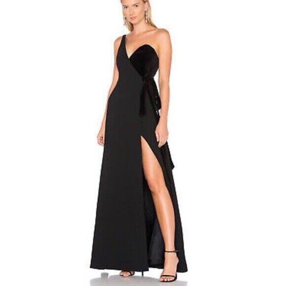 Jill Jill Stuart One Shoulder With Velvet Side Tie Black Formal Gown Size 6 - Picture 3 of 16